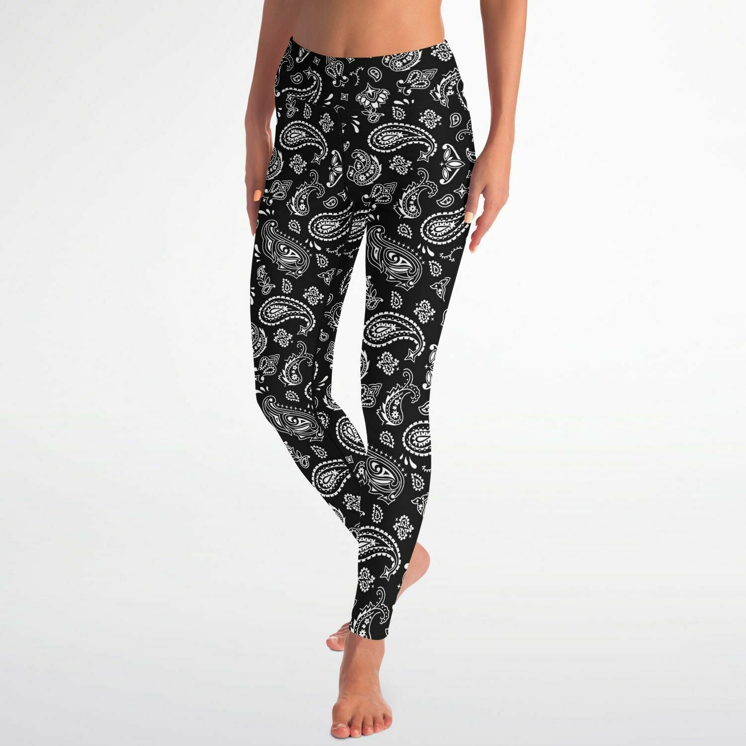 Women's Black White Paisley Bandana High-waisted Yoga Leggings