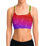 Women's Rainbow Galaxy Night Stars Athletic Sports Bra Model Front