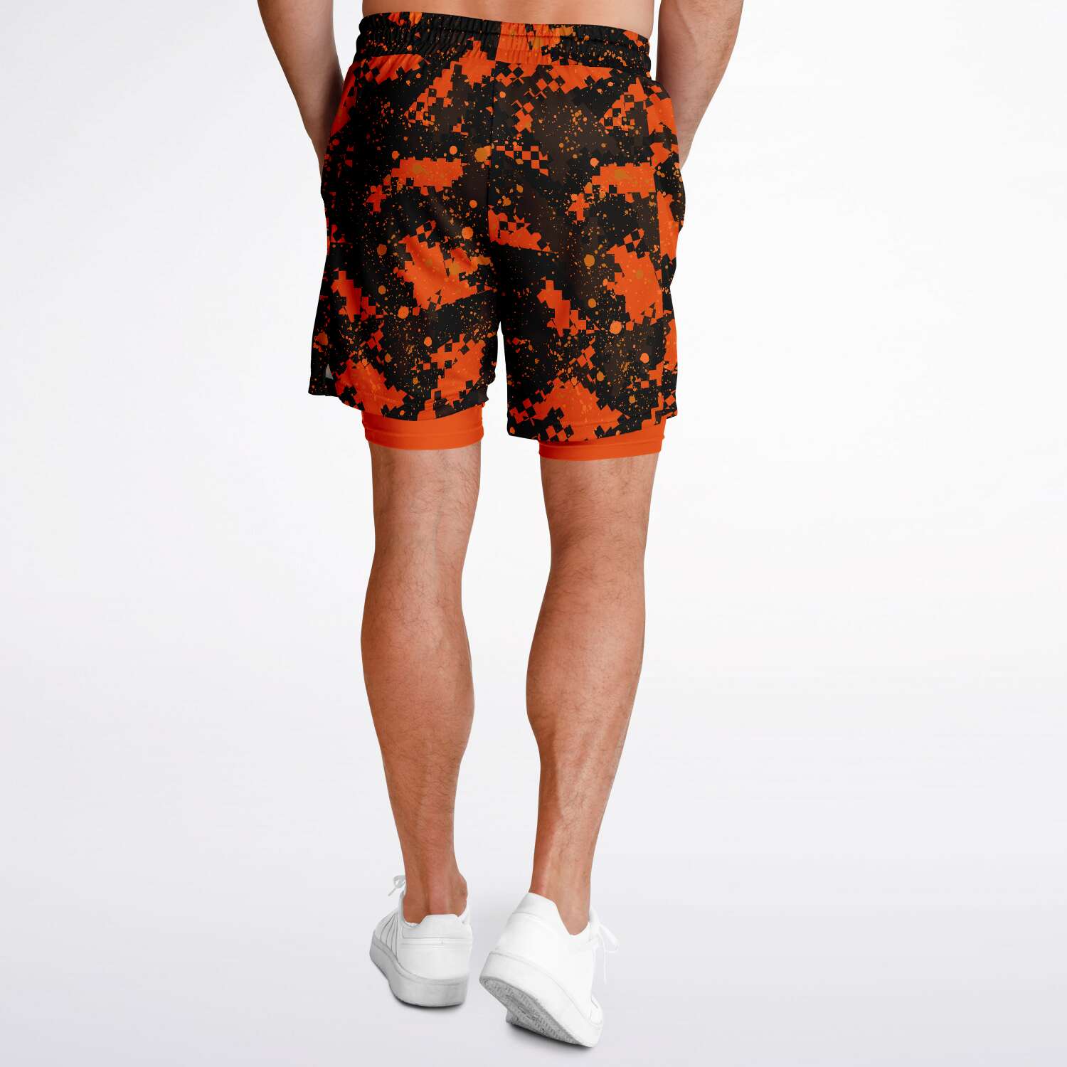 Orange Checker Paint Splash Camo Shorts