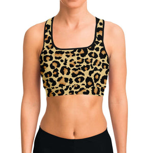 Women's Wild Animal Leopard Print Athletic Sports Bra Model Front