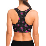 Women's Pink Hearts Polka Dots Athletic Sports Bra Model Back