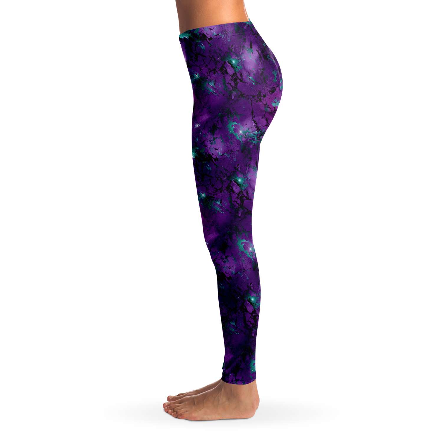 Women's Purple Green Alien Life orm Mid-rise Yoga Leggings Left