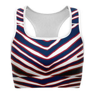 Women's New York Football Navy Blue Red Wild Zebra Stripe Animal Pattern Athletic Sports Bra