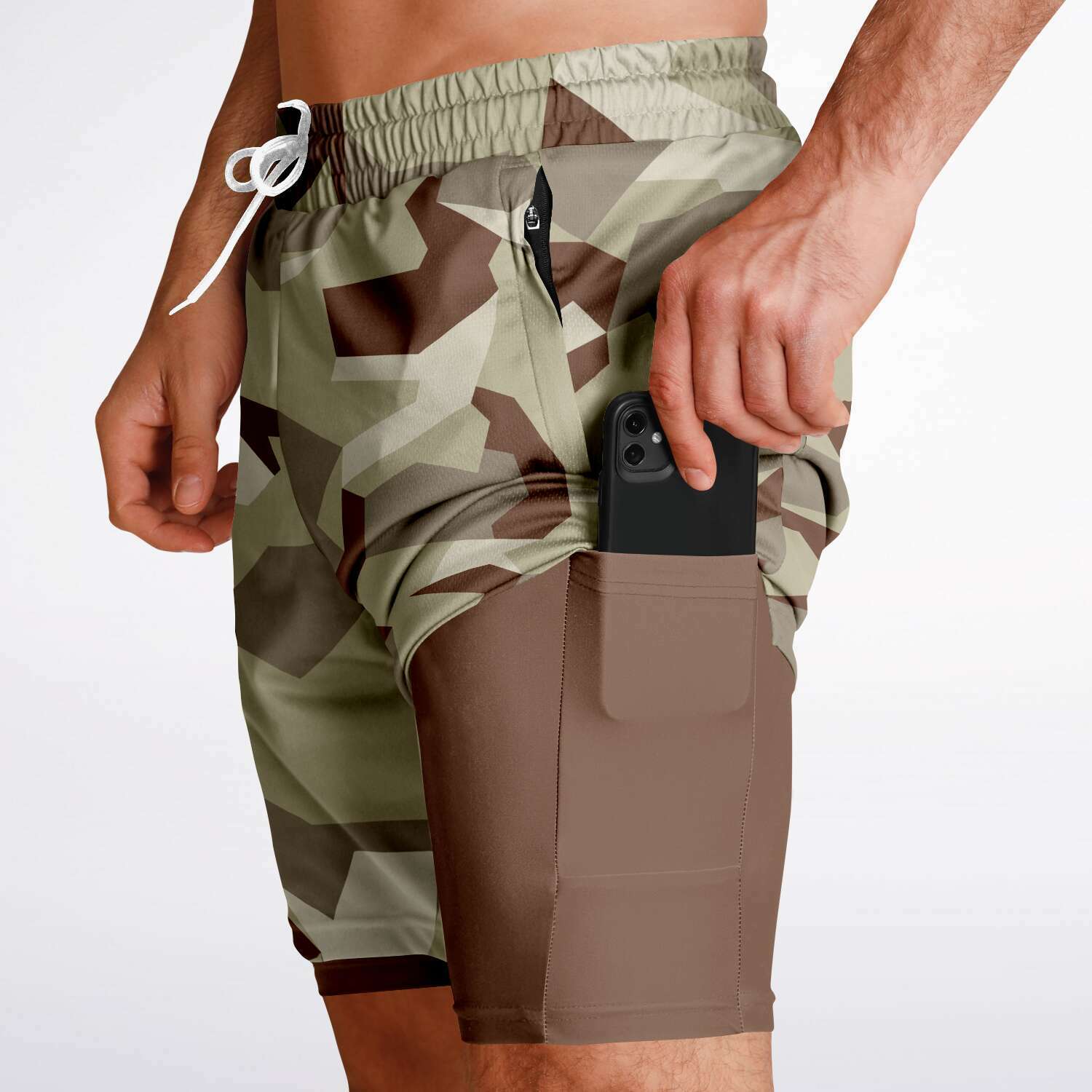 Men's 2-in-1 M90 Desert Storm Modern Soldier Urban Warfare Camouflage Gym Shorts