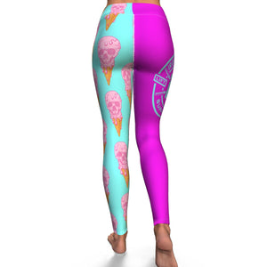 Women's Pink Blue Death By Ice Cream High-waisted Yoga Leggings Back