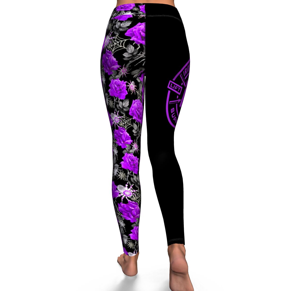 Women's Deadly Purple Roses & Spiders Halloween High-waisted Yoga Leggings Back