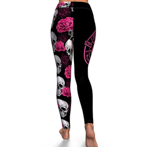Women's Pink Roses & Skulls Halloween High-waisted Yoga Leggings Back