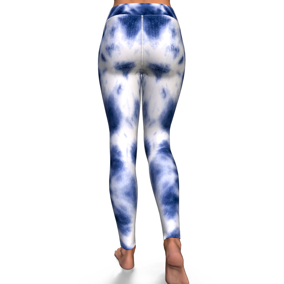 Women's Blue Monotone Tie-Dye High-waisted Yoga Leggings Back