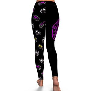 Women's Neon Gothic Crosses Coffins & Covens High-wasted Yoga Leggings Back