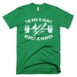 Green White America USA Bar Is Heavy Regret Heavier Gym Fitness Weightlifting Powerlifting CrossFit T-Shirt
