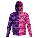 Unisex All Purple Pink Camouflage Athletic Zip-Up Hoodie