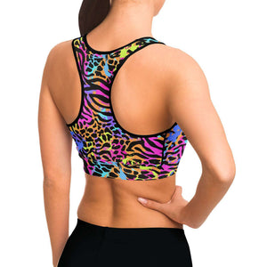 Women's Wild Zoo Animals Print Athletic Sports Bra Model Right