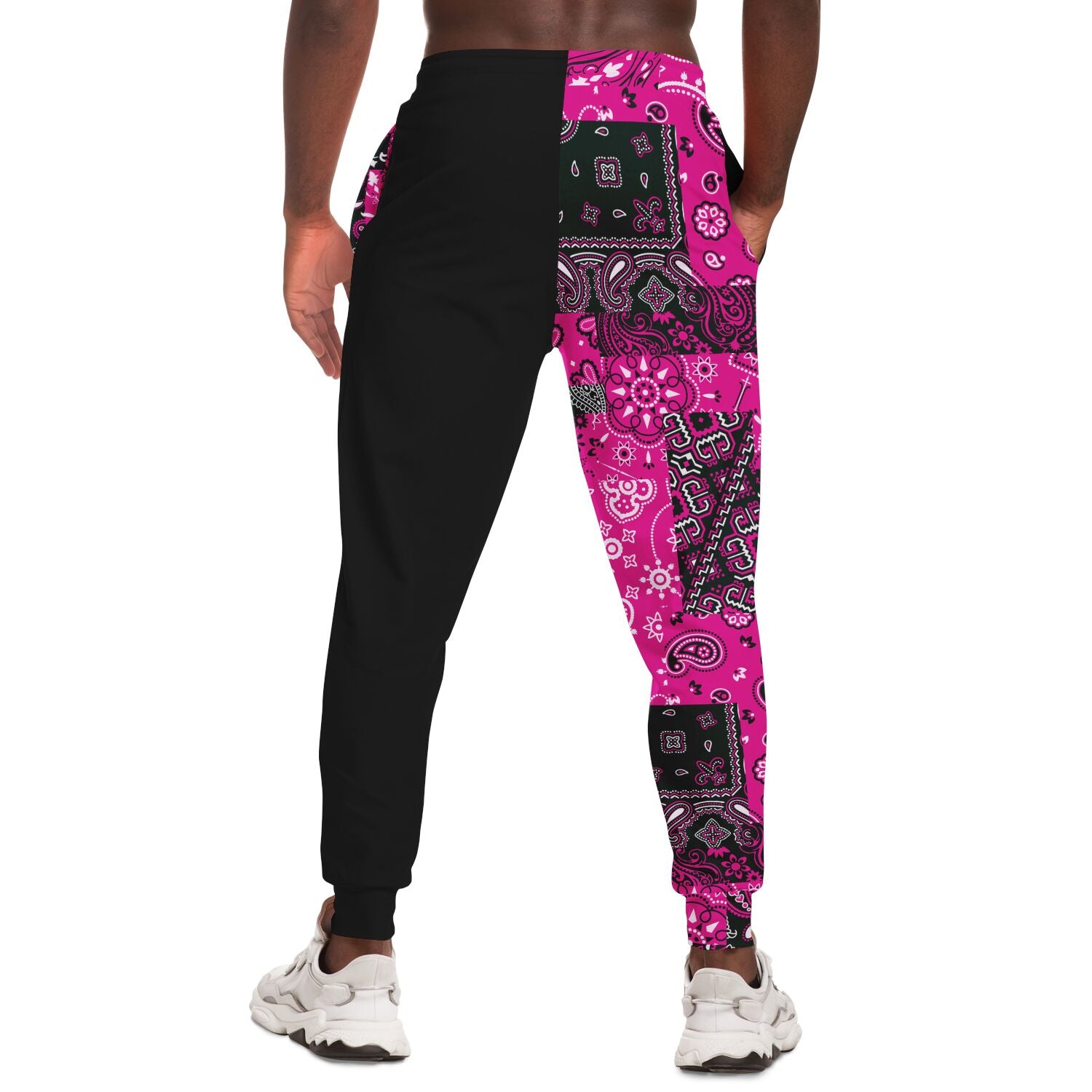 Pink Black Two-Tone Patchwork Paisley Joggers