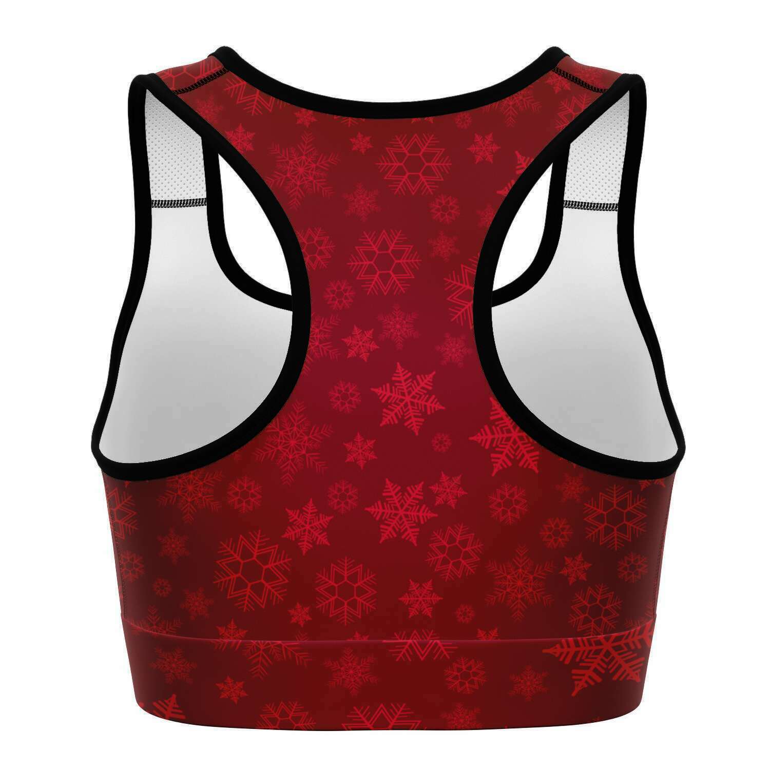 Women's Red Christmas Snowflakes Athletic Sports Bra Back