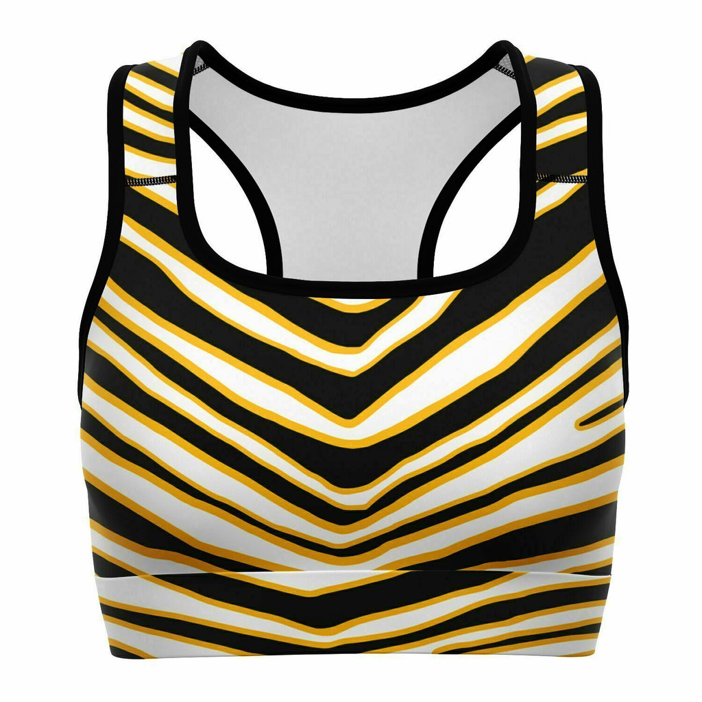 Unisex Pittsburgh Football Black Yellow Wild Zebra Stripe Animal Pattern Athletic Sports Bra