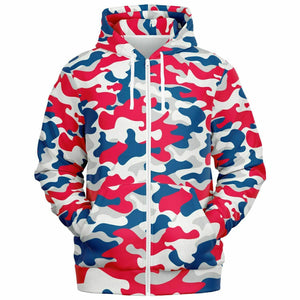 Urban Jungle Red White Blue USA Camouflage Zip-Up Hoodie