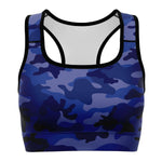 Women's All Blue Camouflage Athletic Sports Bra