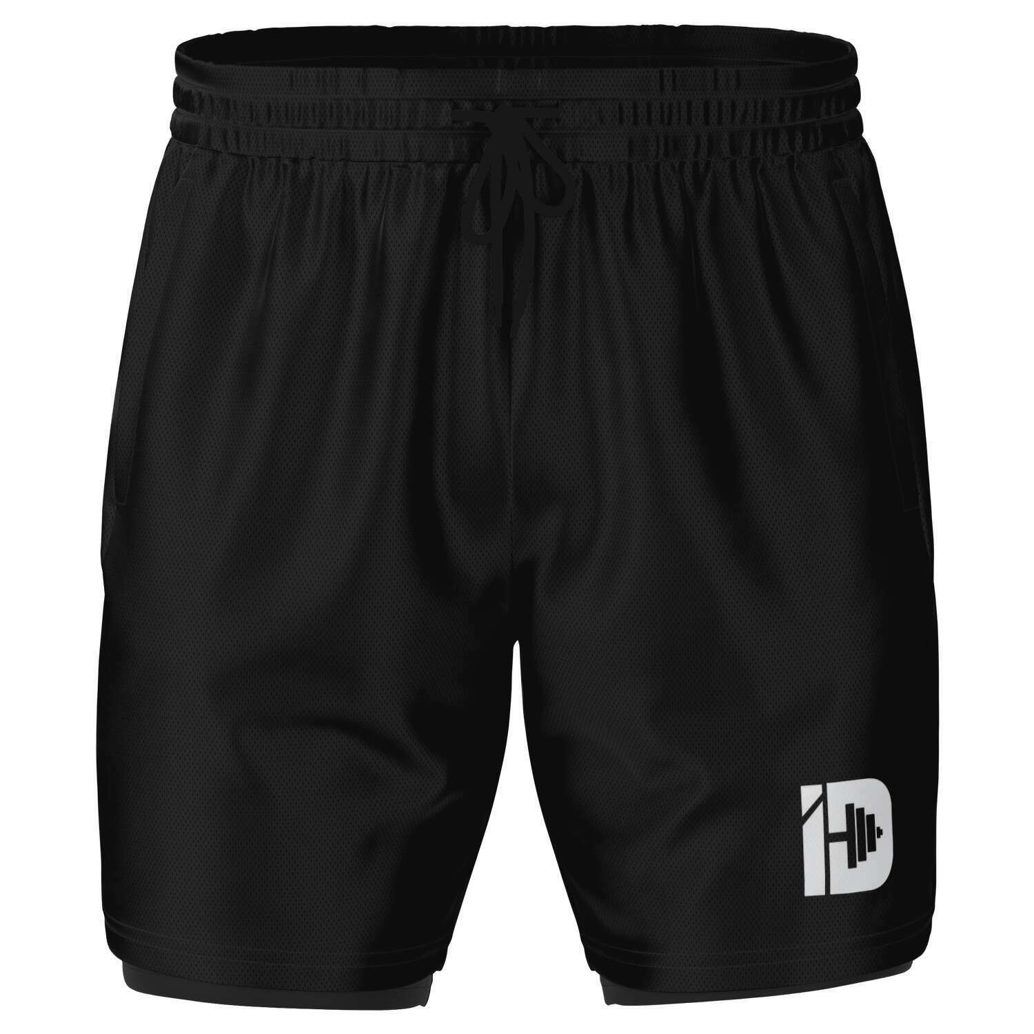 Men's 2-in-1 All Black Iron Discipline Logo Gym Shorts