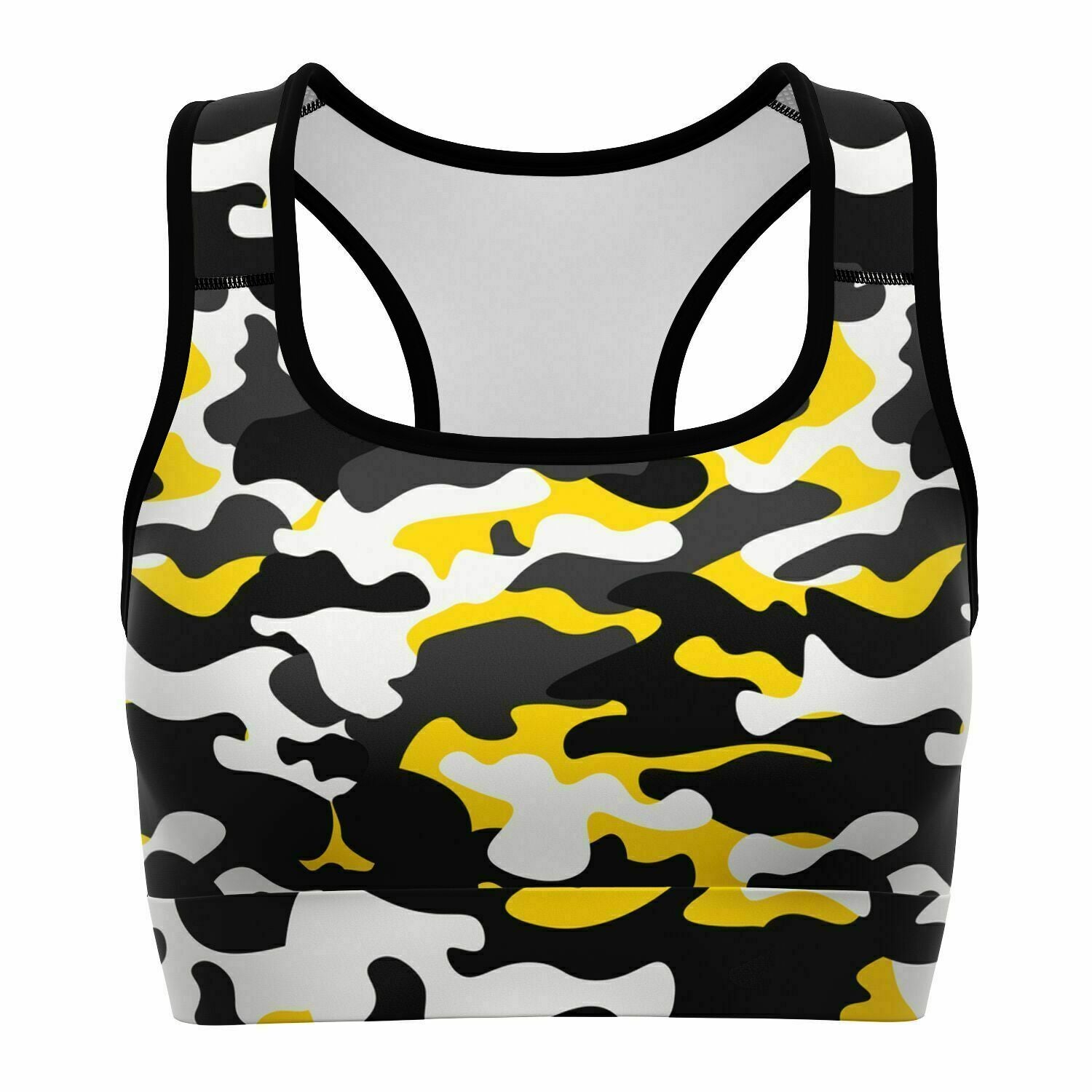 Women's Urban Jungle Yellow White Black Camouflage Athletic Sports Bra