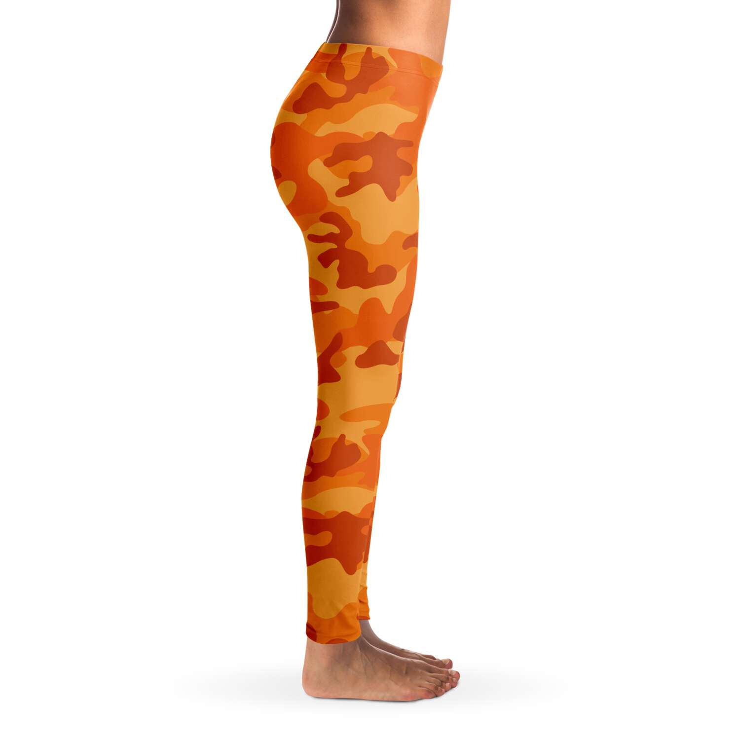 Women's All Orange Camouflage Mid-rise Yoga Leggings Right