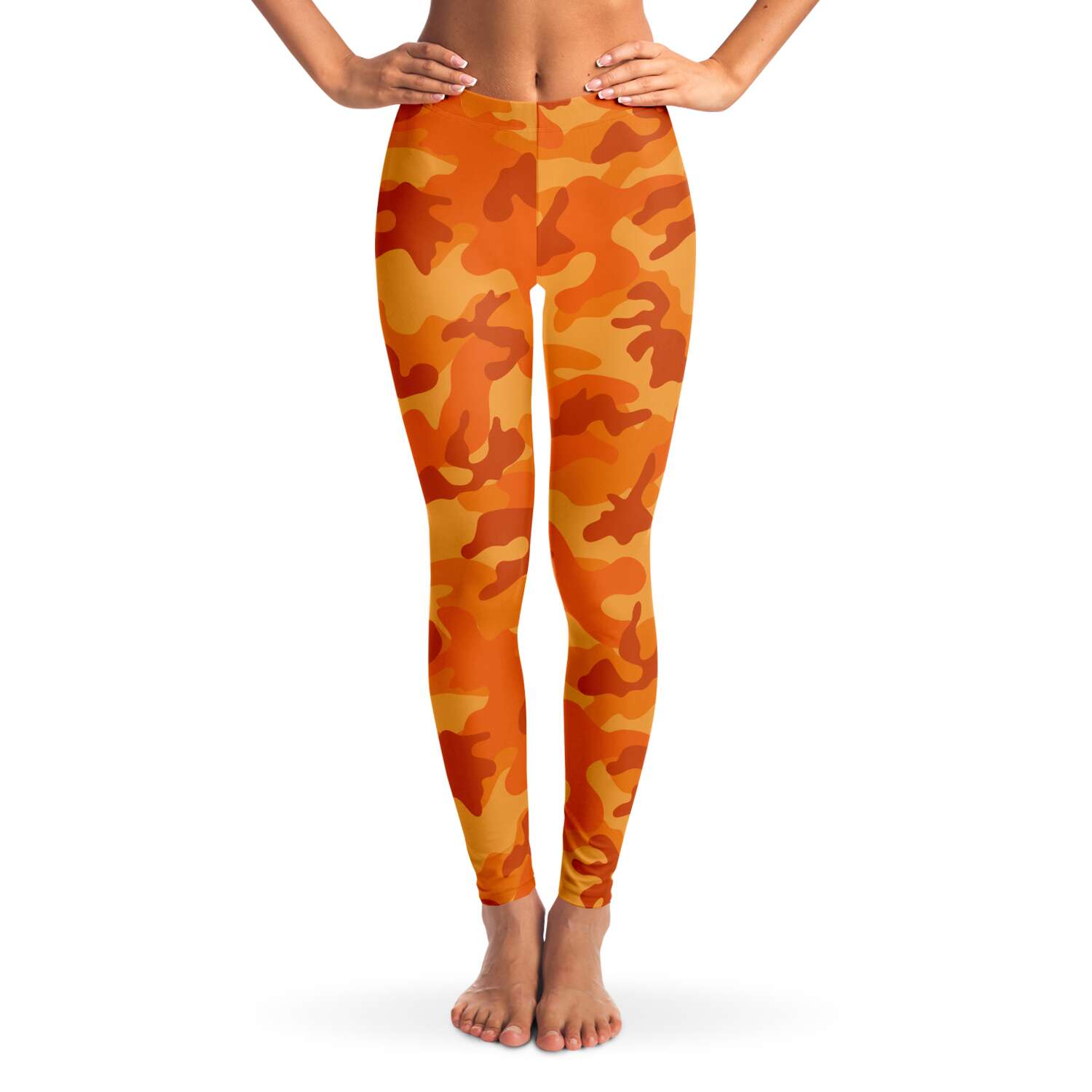 Women's All Orange Camouflage Mid-rise Yoga Leggings