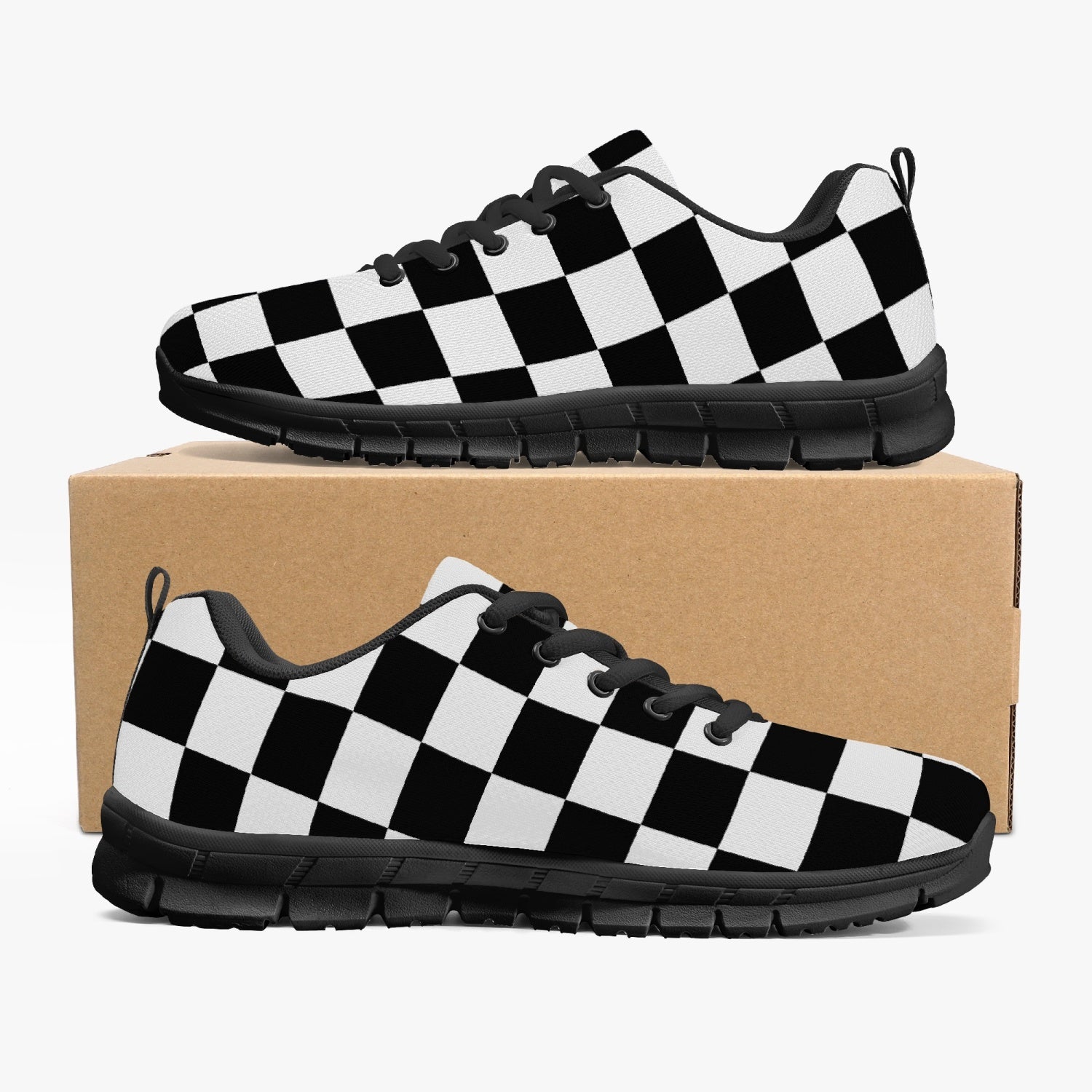 Black White Checkerboard Running Shoes Sneakers