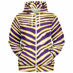 Women's Minnesota Football Purple Gold Wild Zebra Stripe Animal Pattern Athletic Zip-Up Hoodie