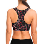Women's Blood Red Gilded Marble Athletic Sports Bra Model Back