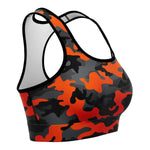 Women's Black Orange Camouflage Athletic Sports Bra Right