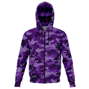 Unisex All Purple Camouflage Athletic Zip-Up Hoodie