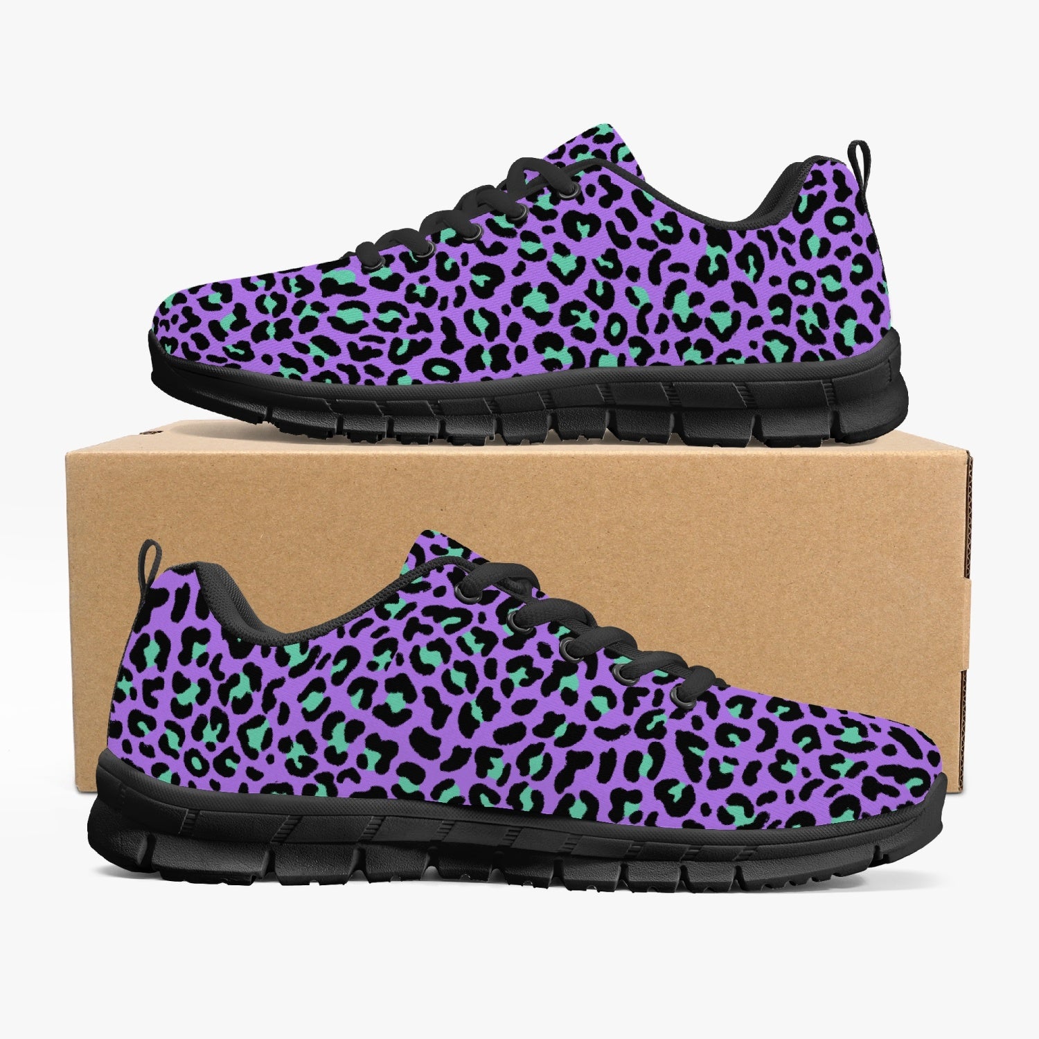 Women's Purple Wild Leopard Cheetah Print Half Print Gym Workout Running Sneakers Inside Outside