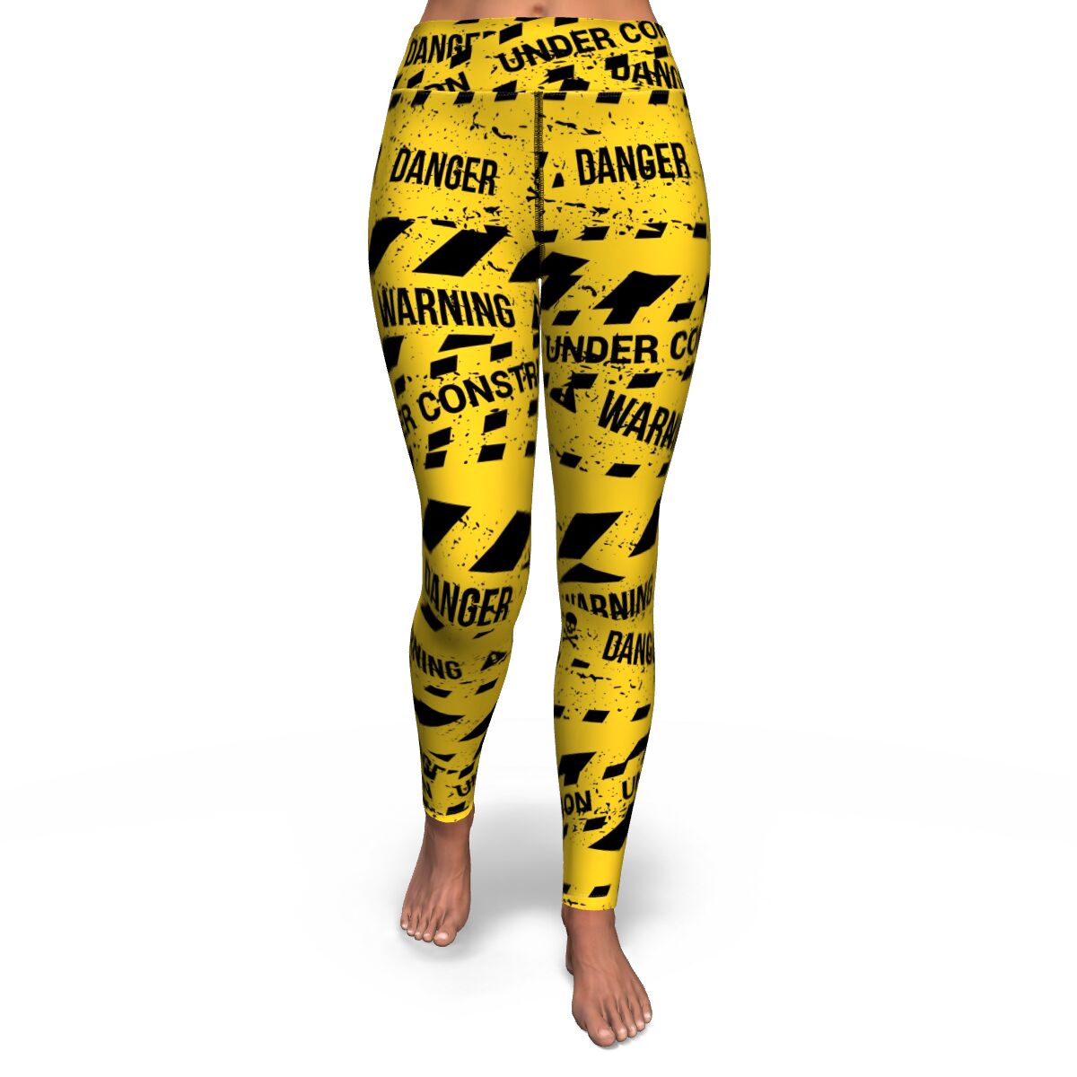 Women's Yellow Warning Caution Tape High-waisted Yoga Leggings Front