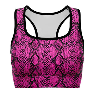 Women's Pink Snakeskin Reptile Print Athletic Sports Bra