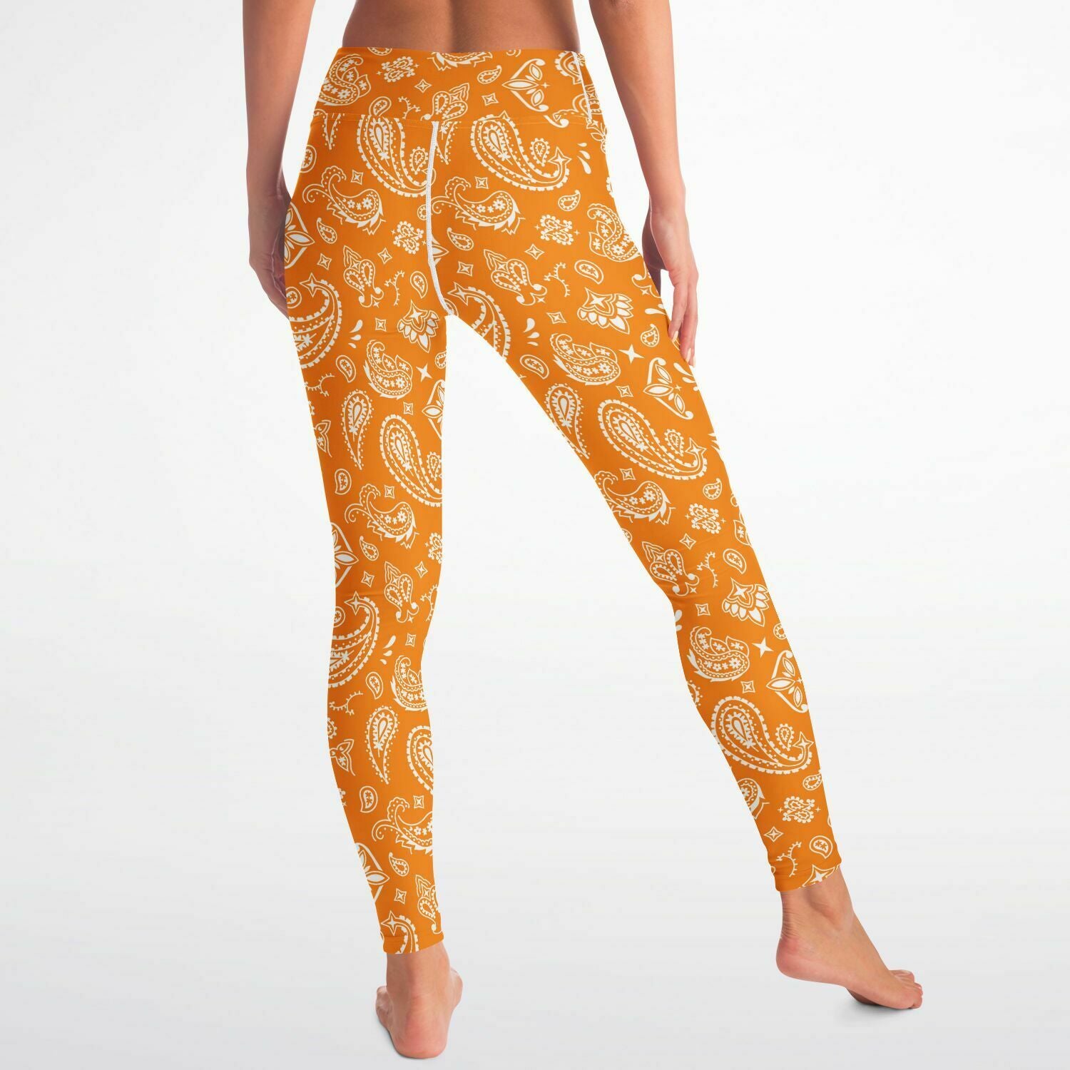 Women's Orange Paisley Bandana High-waisted Yoga Leggings Back