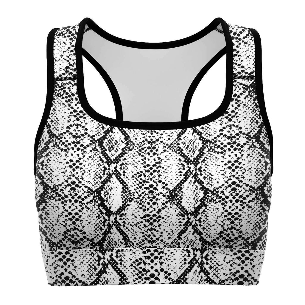 Women's White Snakeskin Reptile Print Athletic Sports Bra