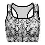 Women's White Snakeskin Reptile Print Athletic Sports Bra