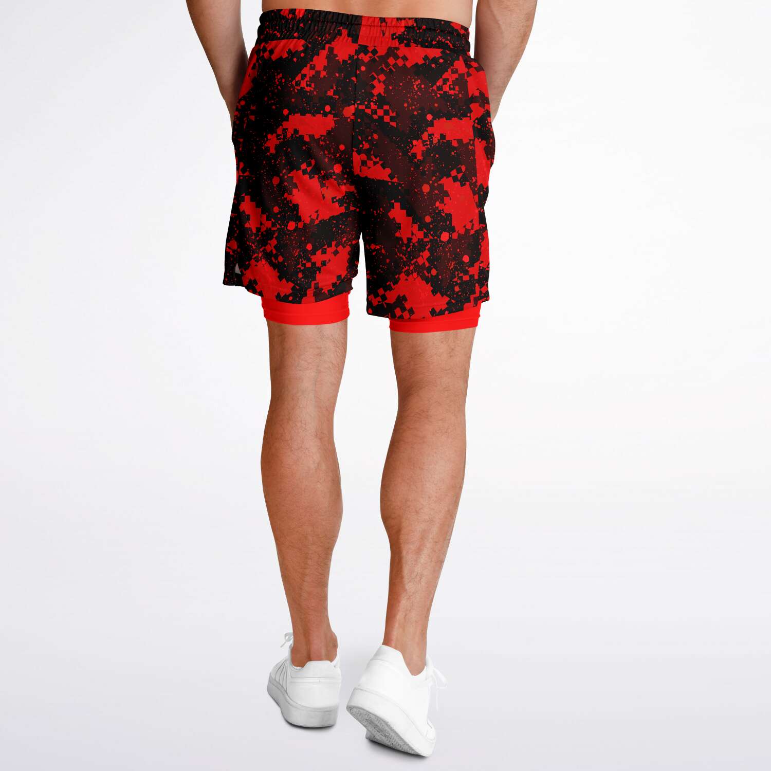 Red Checker Paint Splash Camo Shorts