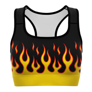 Women's Classic Hot Rod Fire Flames Drip Athletic Sports Bra