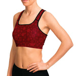 Women's Red Christmas Snowflakes Athletic Sports Bra Model Left