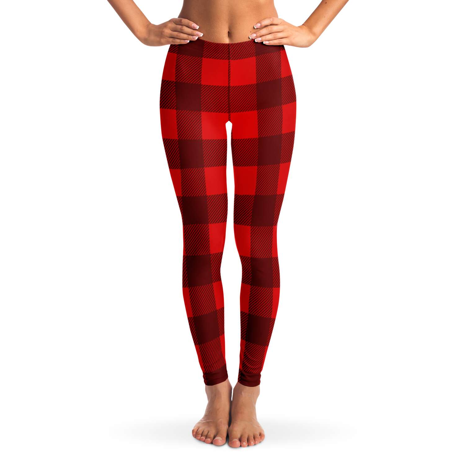 Women's Black Red Lumberjack Plaid Mid-rise Yoga Leggings