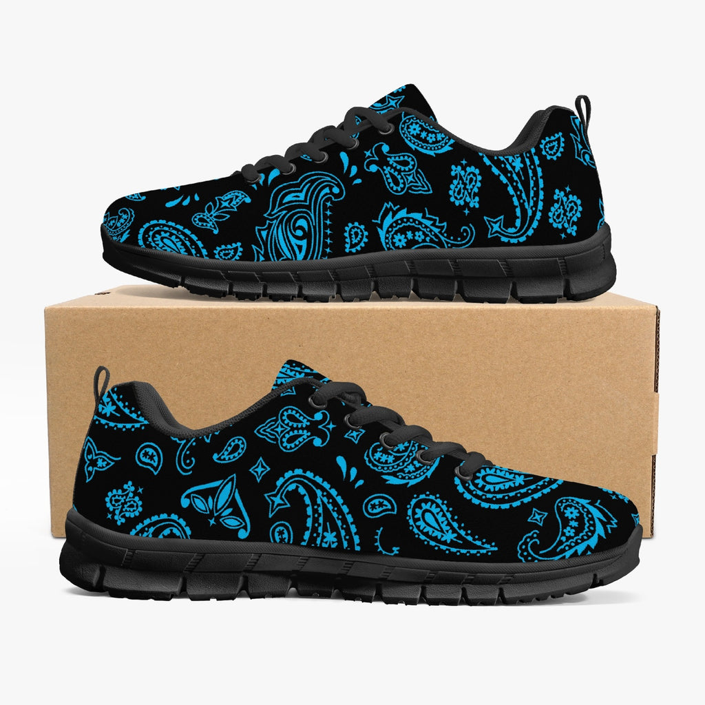 Women's Black Blue Paisley Bandana Gym Workout Running Sneakers