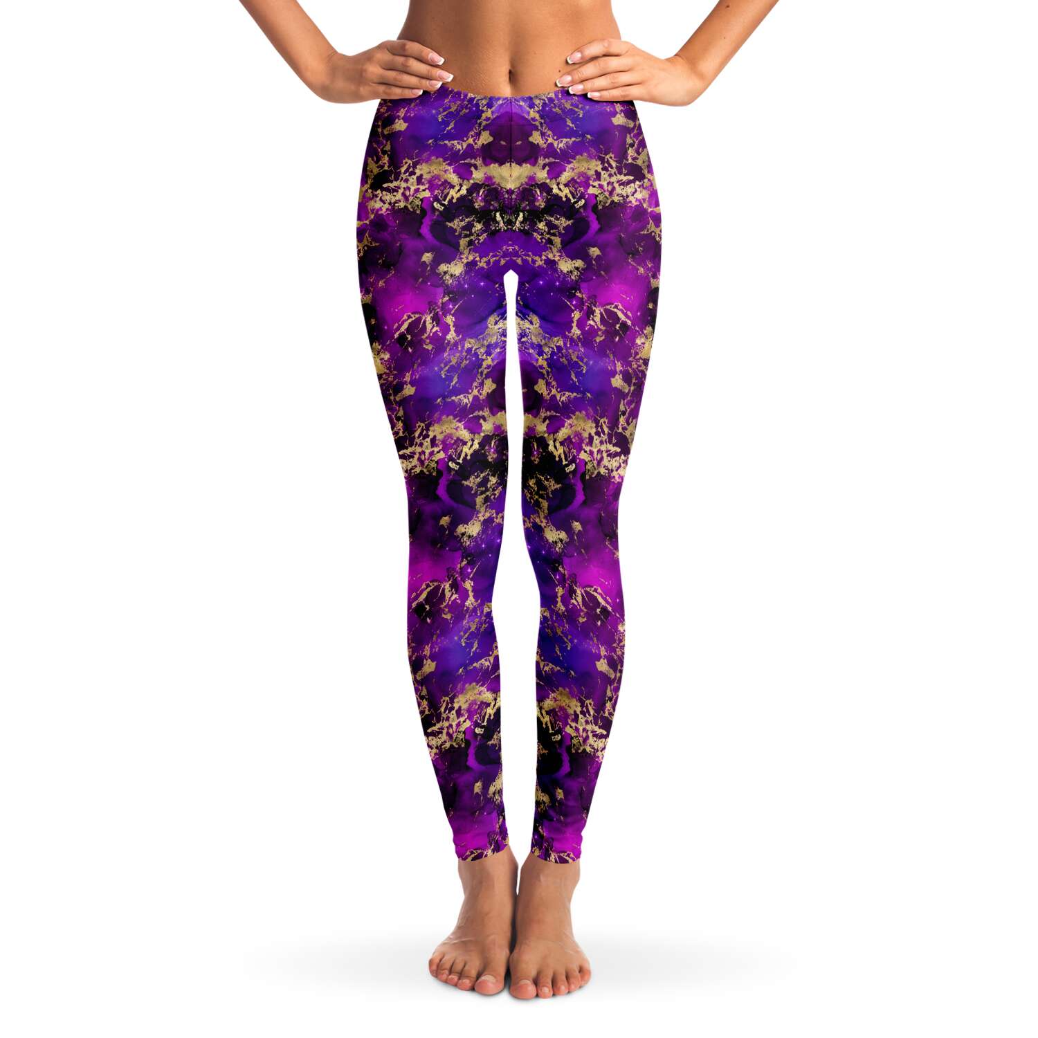 Women's Purple Gold Flake Galaxy Gods Mid-rise Yoga Leggings