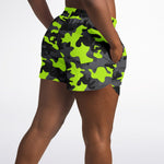 Women's Neon Melon Green Yellow Safety Fluorescent Camouflage Athletic Running Shorts