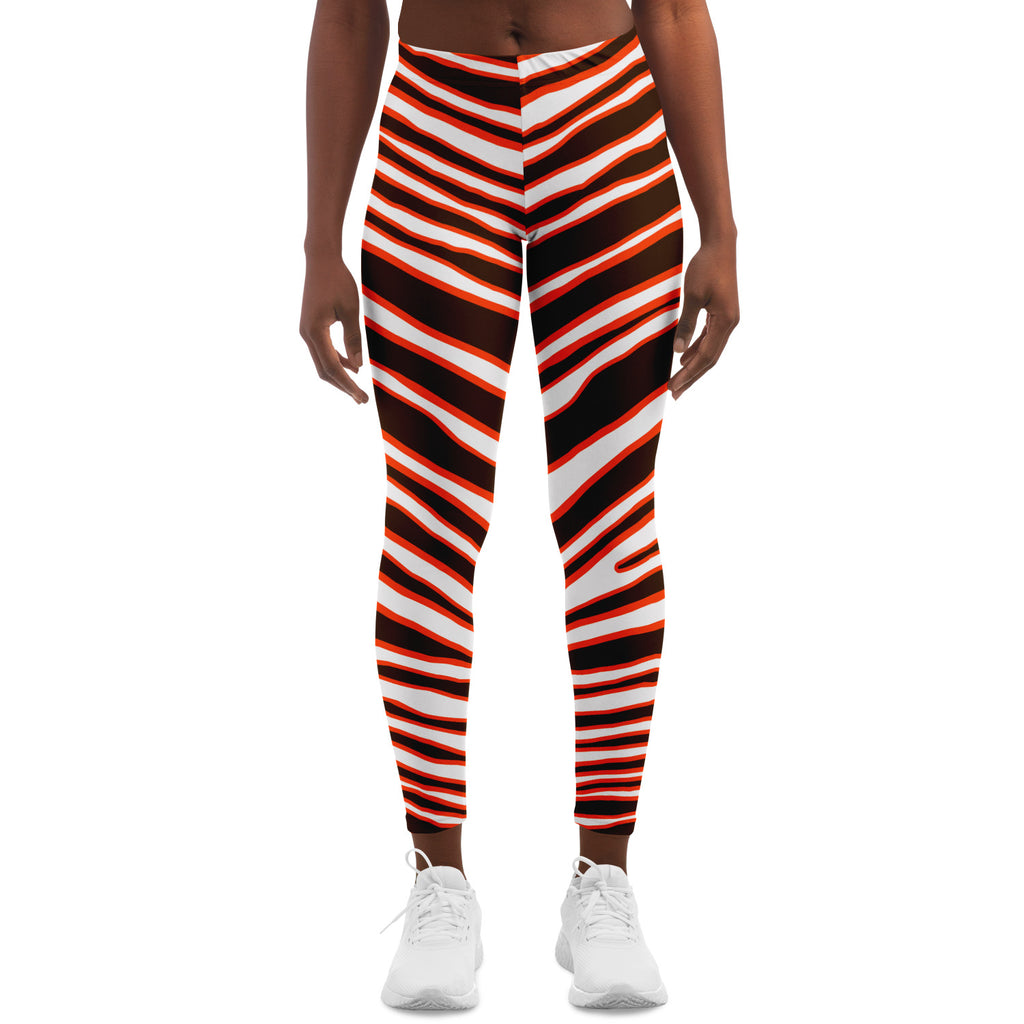 Women's Cleveland Ohio Football Zebra Stripe Animal Pattern Mid-rise Athletic Yoga Leggings