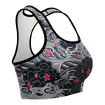 Women's Pink Winter Japanese Cherry Blossom Sakura Great Wave Kanagawa Athletic Sports Bra Right