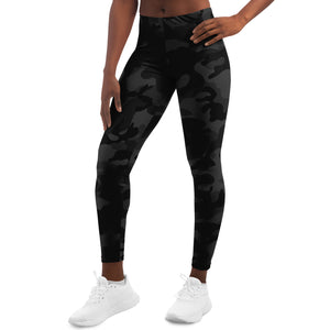 Women's All Black Camouflage Mid-rise Athletic Running Shorts
