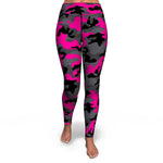 Women's Black Pink Camouflage High-waisted Yoga Leggings Front