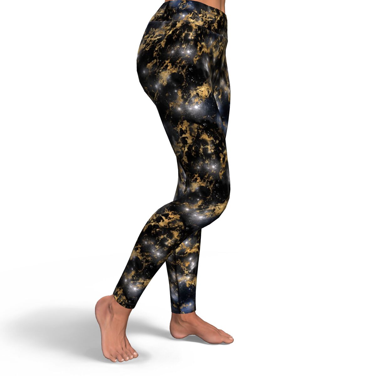 Women's Gold Flake Galaxy Gods High-waisted Yoga Leggings Right