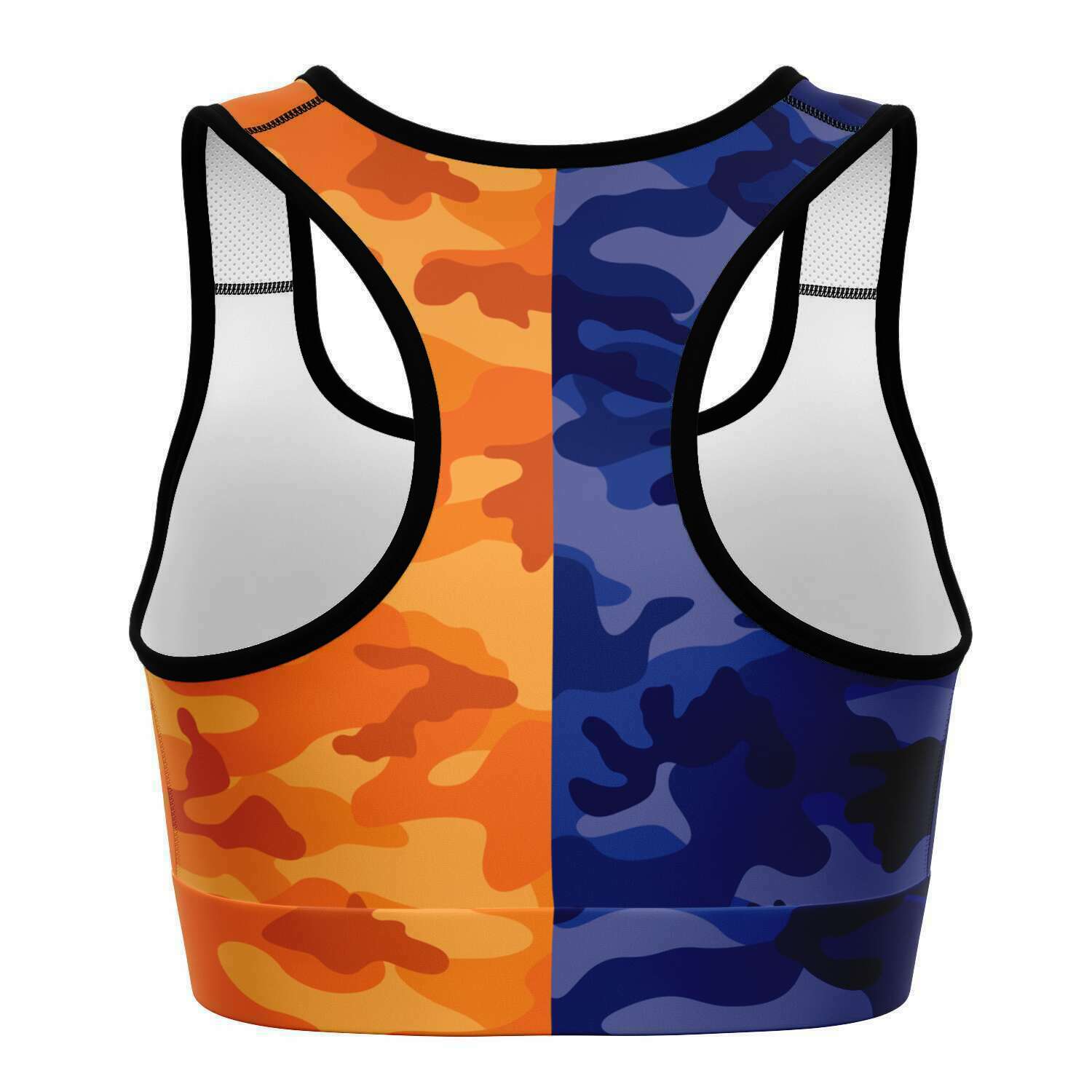 Women's All Blue Orange Camouflage Athletic Sports Bra Back