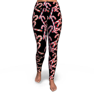 Women's Rainbow Christmas Candy Canes High-waisted Yoga Leggings Front